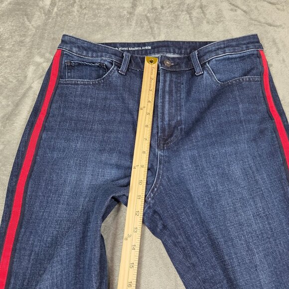 Talbots Jeans 10 Blue Flawless High Waist Modern Ankle Red Ribbon Trim Preppy - Picture 7 of 8